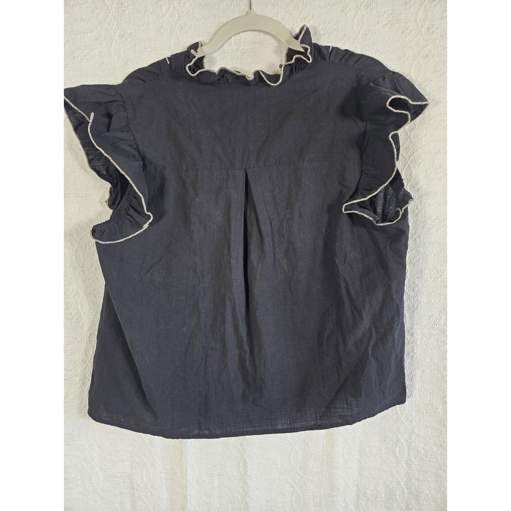 Embroidered Blouse Womens 1XL Black Floral Ruffle Sleeve Boho Chic Top - Picture 6 of 7